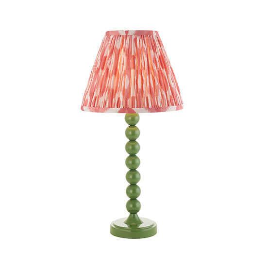 Higgledy And Ikat 25cm Coral Pink Shade Table Lamp With High Gloss Cotswold Green Base