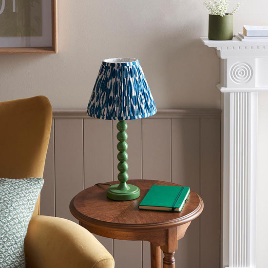 Higgledy And Ikat 25cm Marlin Blue Shade Table Lamp With High Gloss Cotswold Green Base