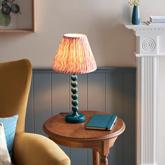 Higgledy And Ikat 25cm Coral Pink Shade Table Lamp With High Gloss Marlin Blue Base