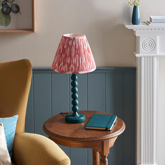 Higgledy And Ikat 25cm Coral Pink Shade Table Lamp With High Gloss Marlin Blue Base