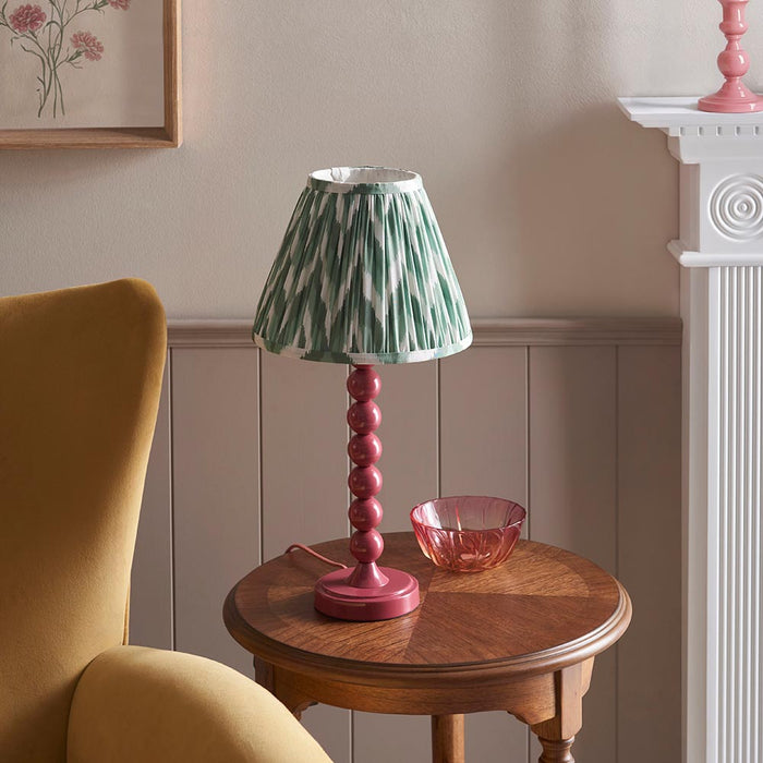 Higgledy And Zigzag 25cm Cotswold Green Shade Table Lamp With Gloss Pink Clay Base