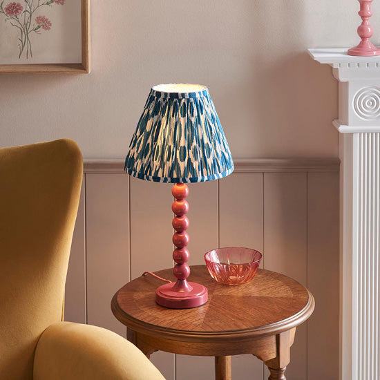 Higgledy And Ikat 25cm Marlin Blue Shade Table Lamp With High Gloss Pink Clay Base