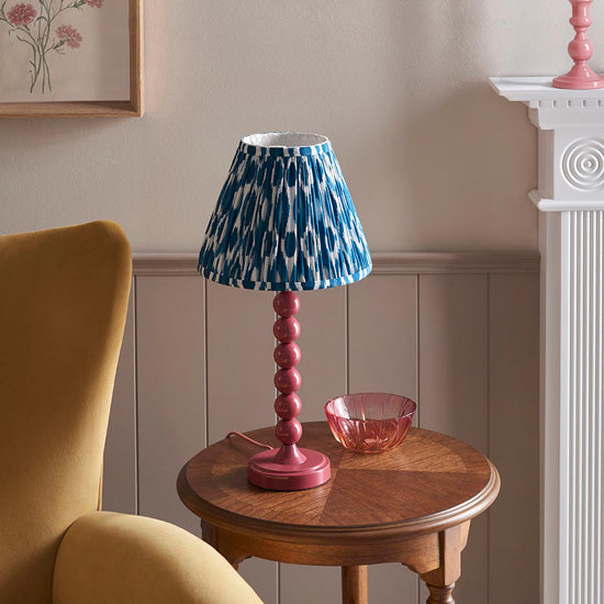 Higgledy And Ikat 25cm Marlin Blue Shade Table Lamp With High Gloss Pink Clay Base