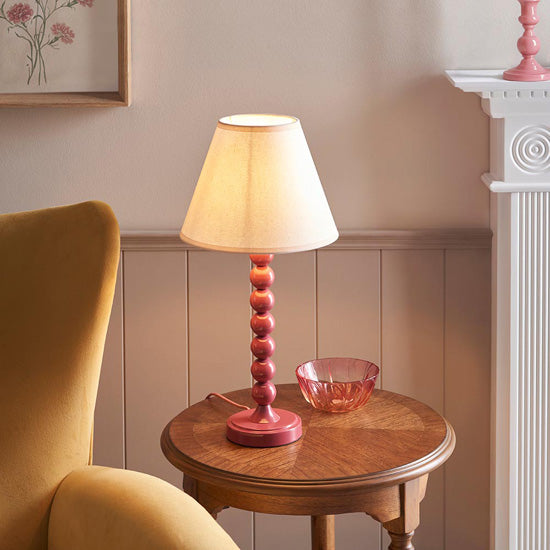 Higgledy And Ivy 25cm Vintage White Shade Table Lamp With High Gloss Pink Clay Base