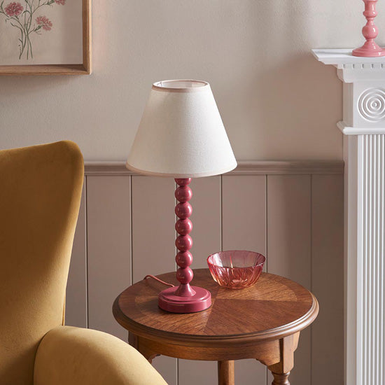 Higgledy And Ivy 25cm Vintage White Shade Table Lamp With High Gloss Pink Clay Base