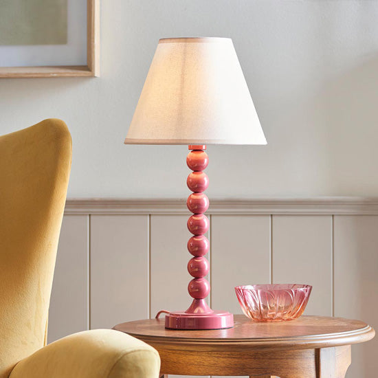 Higgledy And Ivy 25cm Vintage White Shade Table Lamp With High Gloss Pink Clay Base