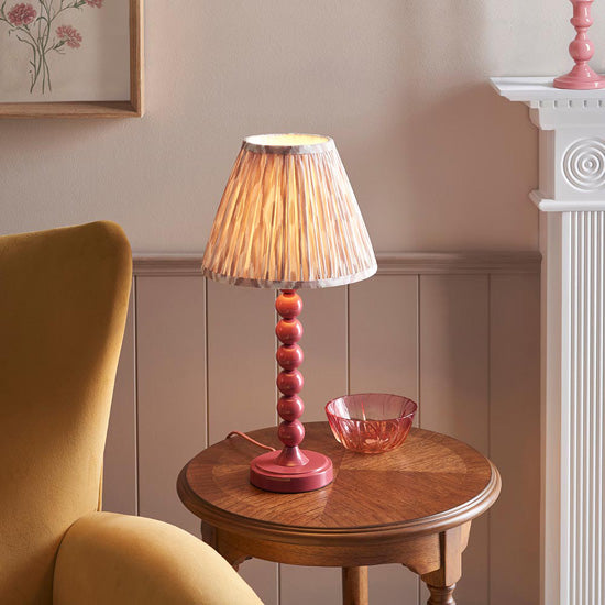 Higgledy And Ikat 25cm Neutral Shade Table Lamp With High Gloss Pink Clay Base