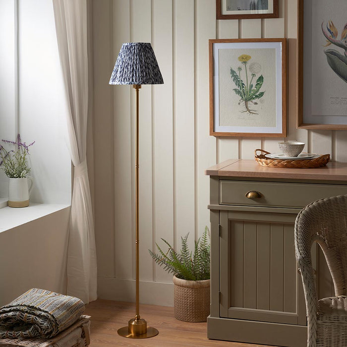 Burley Rechargeable And Leaf 25cm Pearl Grey Shade Floor Lamp In Brushed Aged Brass