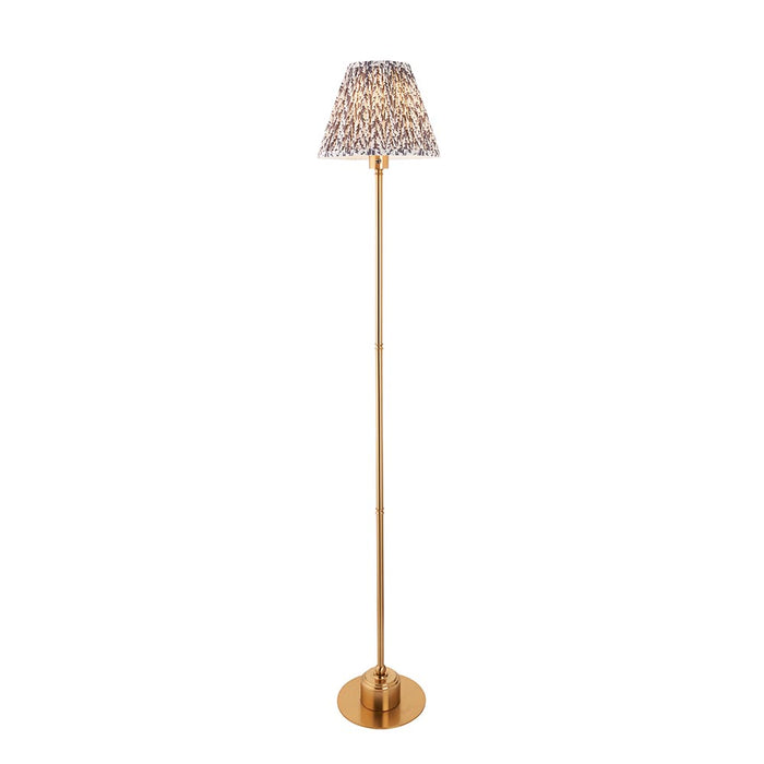 Burley Rechargeable And Leaf 25cm Pearl Grey Shade Floor Lamp In Brushed Aged Brass