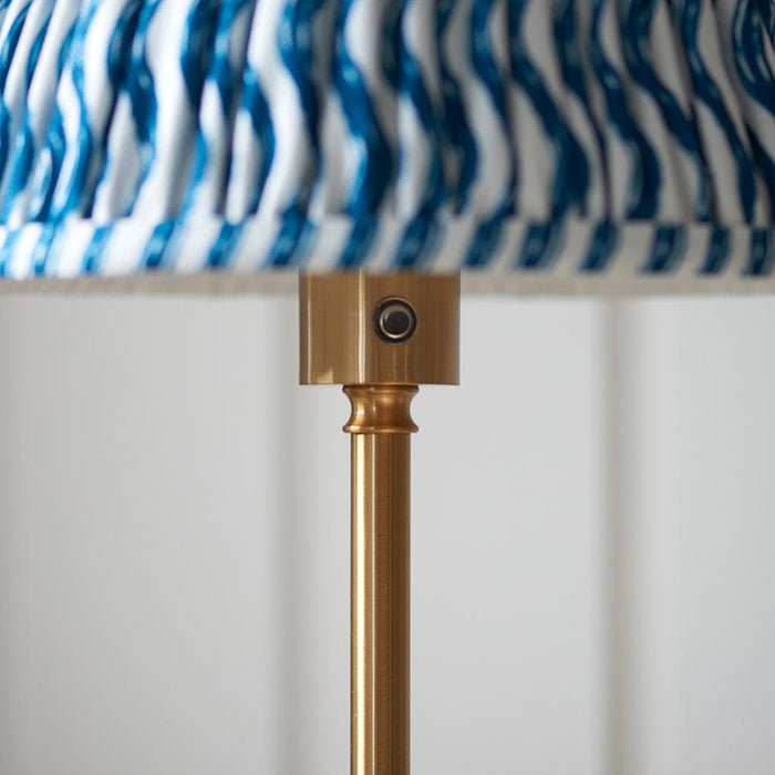 Burley Rechargeable And Ripple 25cm Marlin Blue Shade Floor Lamp In Brushed Aged Brass