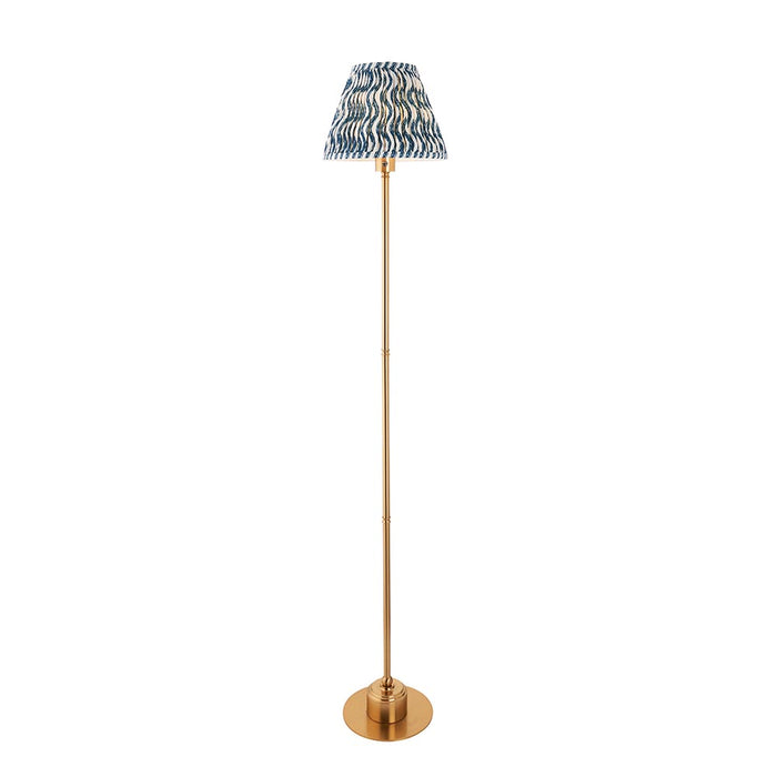 Burley Rechargeable And Ripple 25cm Marlin Blue Shade Floor Lamp In Brushed Aged Brass