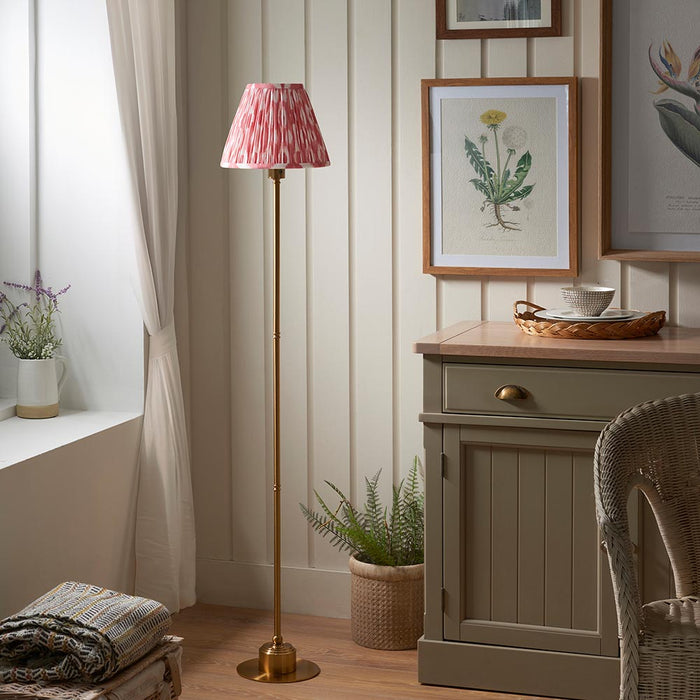 Burley Rechargeable And Ikat 25cm Coral Pink Shade Floor Lamp In Brushed Aged Brass