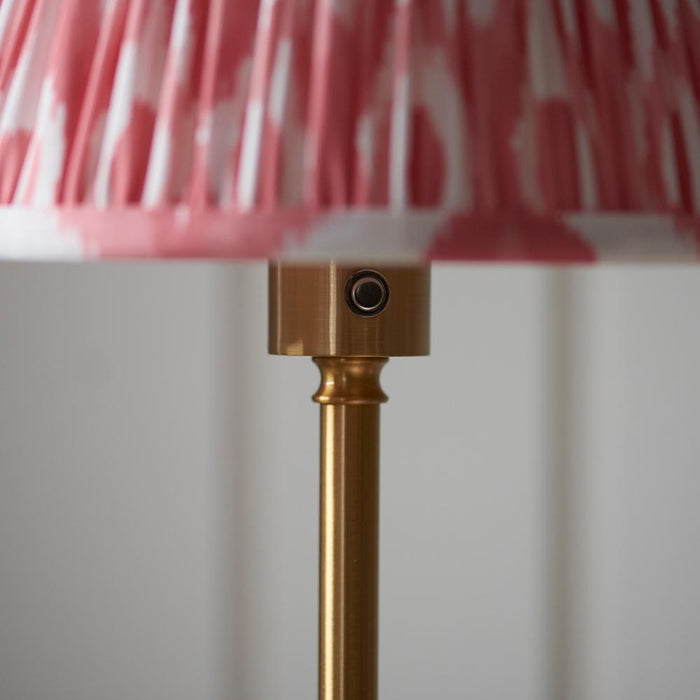 Burley Rechargeable And Ikat 25cm Coral Pink Shade Floor Lamp In Brushed Aged Brass