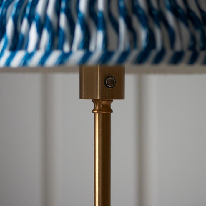 Burley Rechargeable And Ripple 30cm Marlin Blue Shade Floor Lamp In Brushed Aged Brass