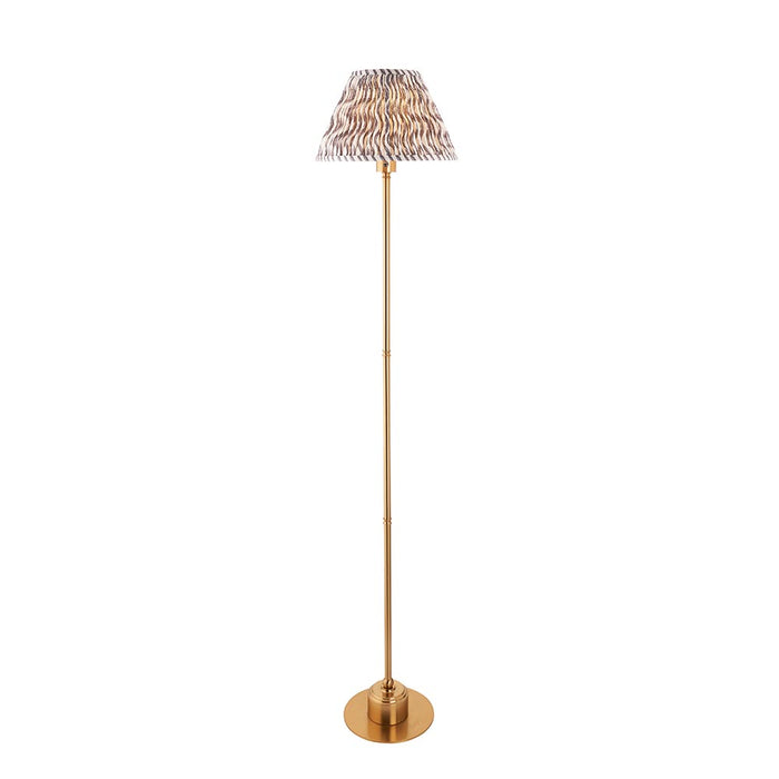 Burley Rechargeable And Ripple 30cm Pearl Grey Shade Floor Lamp In Brushed Aged Brass