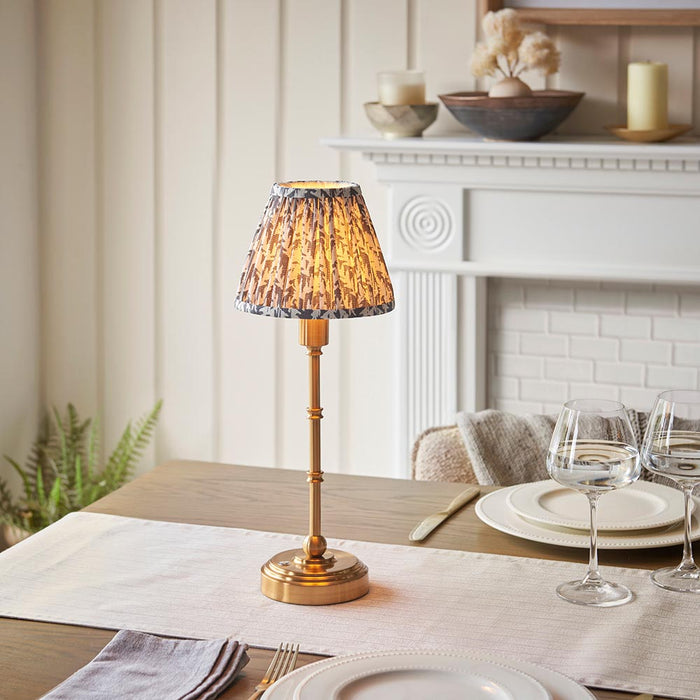 Burley Rechargeable And Leaf 16cm Pearl Grey Shade Table Lamp In Brushed Aged Brass