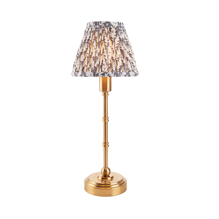 Burley Rechargeable And Leaf 16cm Pearl Grey Shade Table Lamp In Brushed Aged Brass