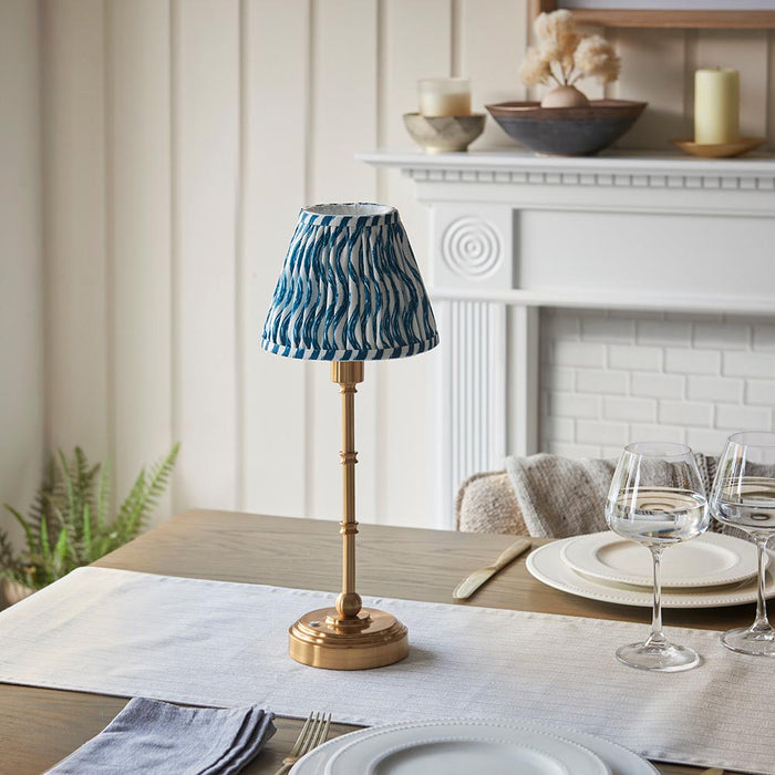 Burley Rechargeable And Ripple 16cm Marlin Blue Shade Table Lamp In Brushed Aged Brass