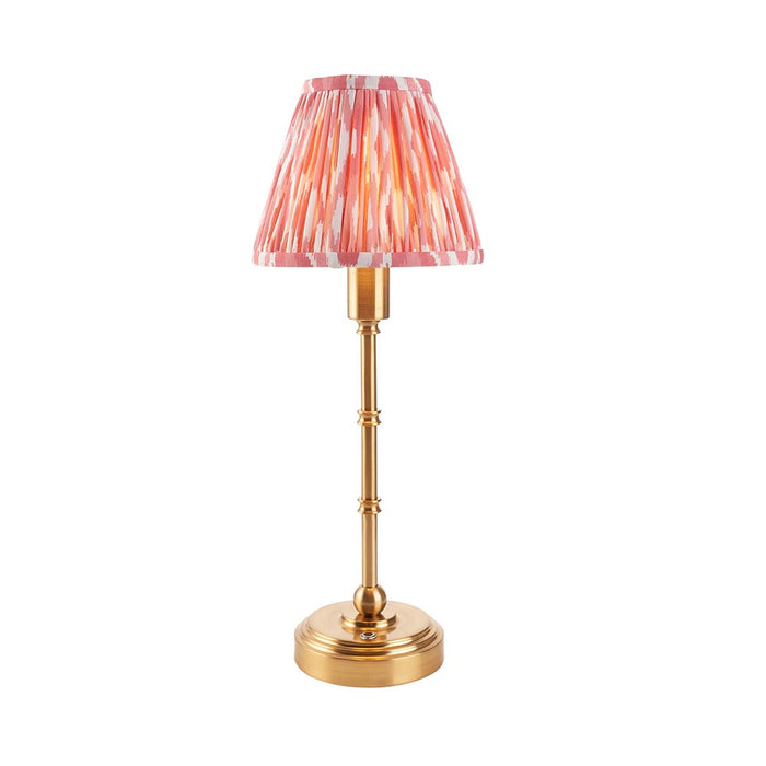 Burley Rechargeable And Ikat 16cm Coral Pink Shade Table Lamp In Brushed Aged Brass