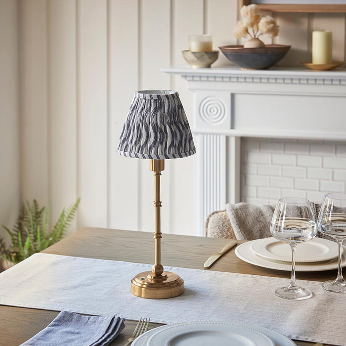 Burley Rechargeable And Ripple 16cm Pearl Grey Shade Table Lamp In Brushed Aged Brass