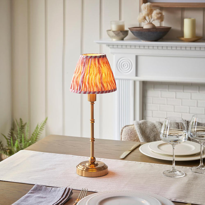 Burley Rechargeable And Ripple 16cm Coral Pink Shade Table Lamp In Brushed Aged Brass