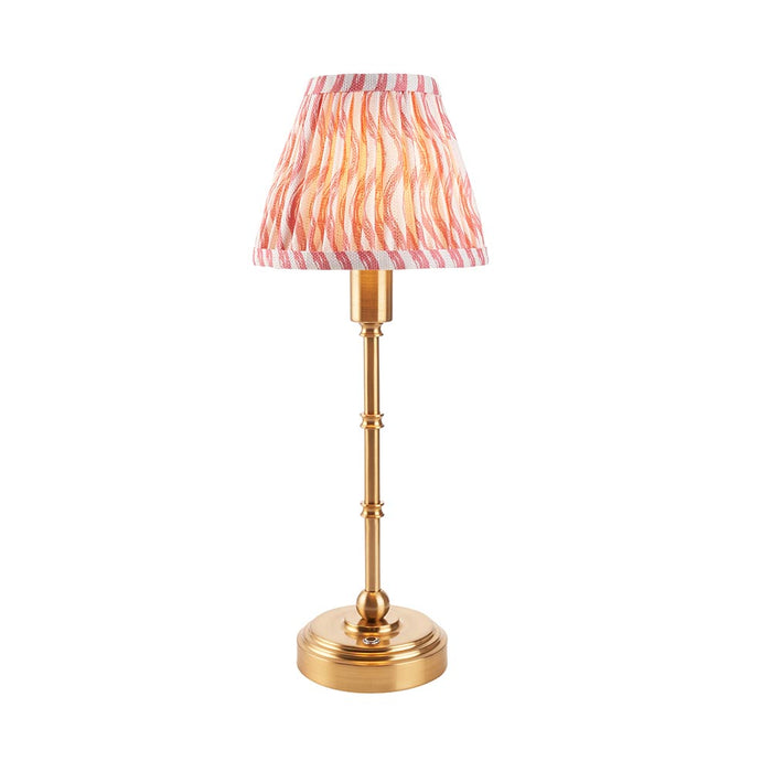 Burley Rechargeable And Ripple 16cm Coral Pink Shade Table Lamp In Brushed Aged Brass