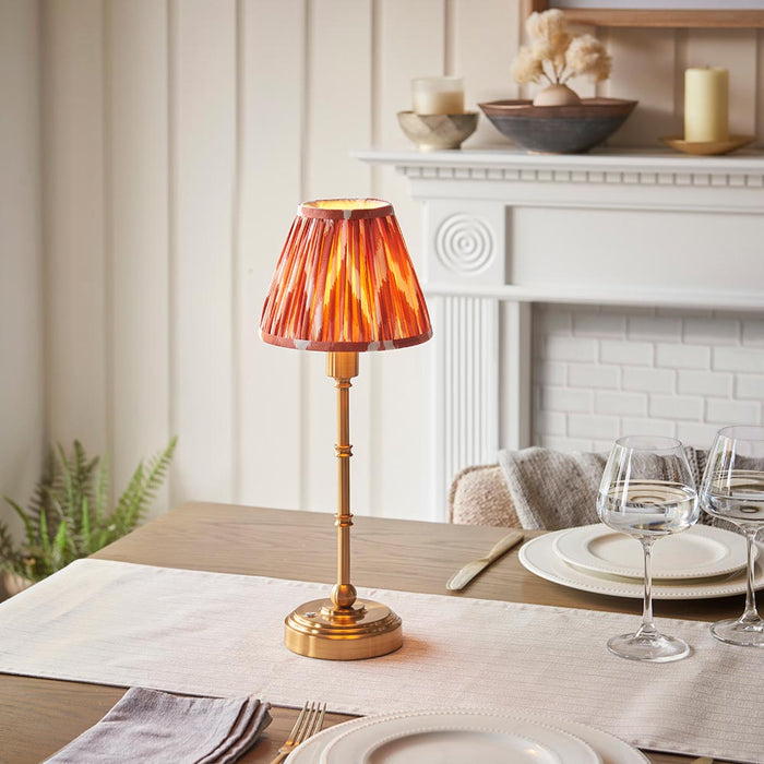 Burley Rechargeable And Zigzag 16cm Apricot Orange Shade Table Lamp In Brushed Aged Brass