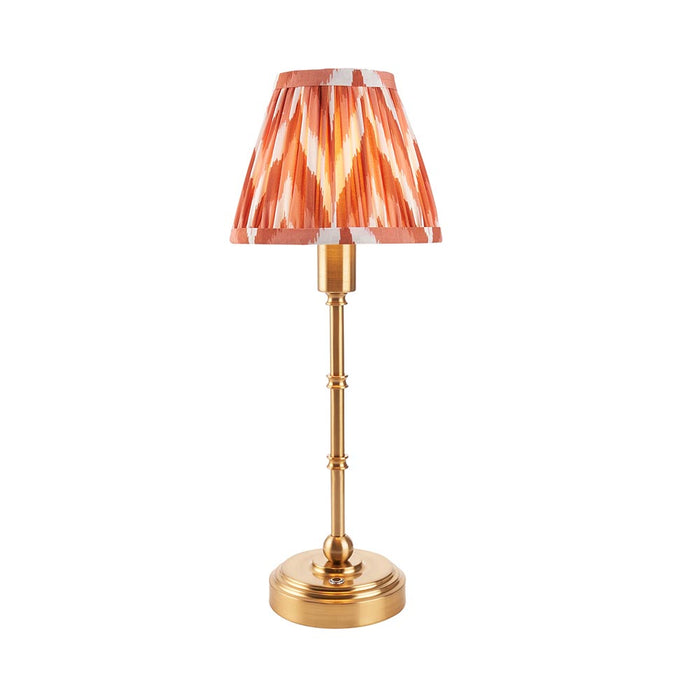 Burley Rechargeable And Zigzag 16cm Apricot Orange Shade Table Lamp In Brushed Aged Brass