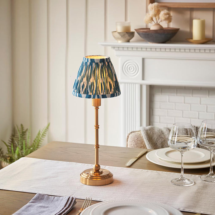 Burley Rechargeable And Ikat 16cm Marlin Blue Shade Table Lamp In Brushed Aged Brass