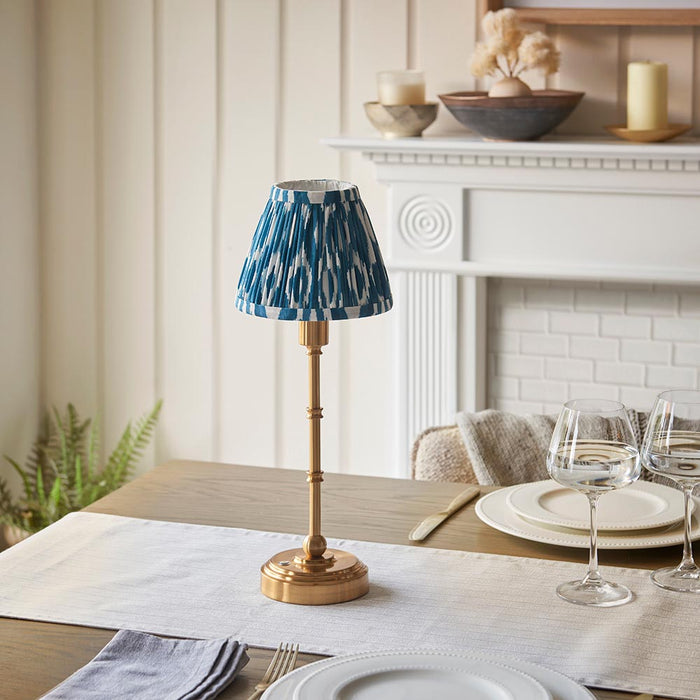 Burley Rechargeable And Ikat 16cm Marlin Blue Shade Table Lamp In Brushed Aged Brass