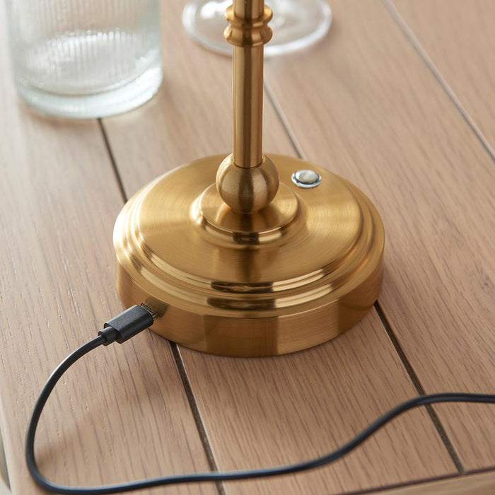 Burley Rechargeable And Ikat 16cm Marlin Blue Shade Table Lamp In Brushed Aged Brass