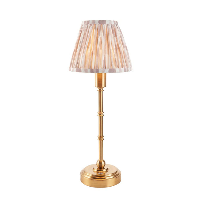 Burley Rechargeable And Ikat 16cm Neutral Shade Table Lamp In Brushed Aged Brass