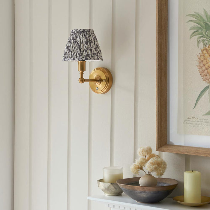 Burley Rechargeable And Leaf 16cm Pearl Grey Shade Wall Light In Brushed Aged Brass