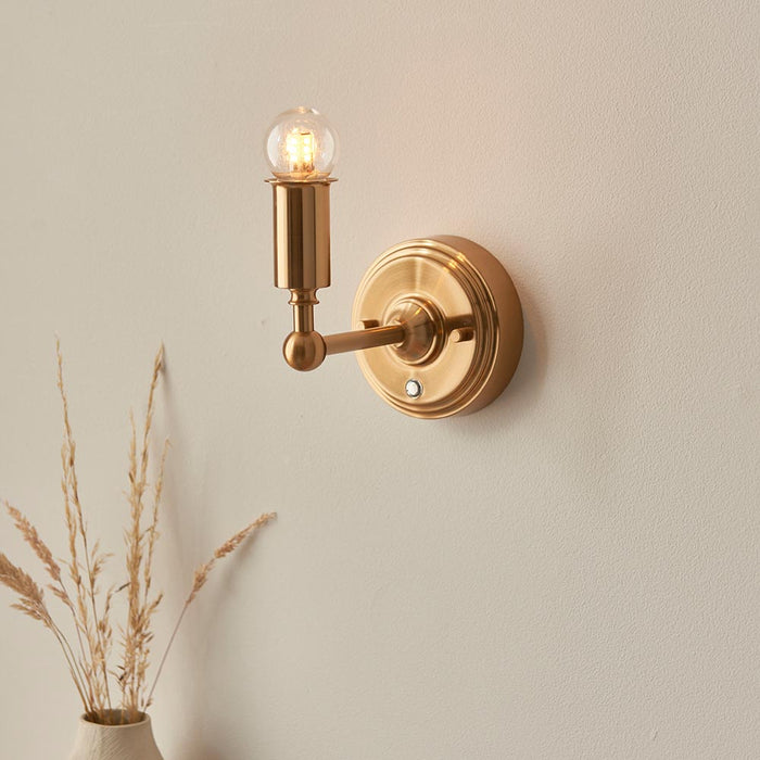 Burley Rechargeable And Leaf 16cm Pearl Grey Shade Wall Light In Brushed Aged Brass