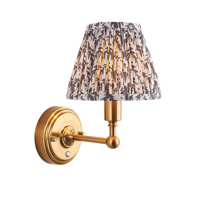 Burley Rechargeable And Leaf 16cm Pearl Grey Shade Wall Light In Brushed Aged Brass