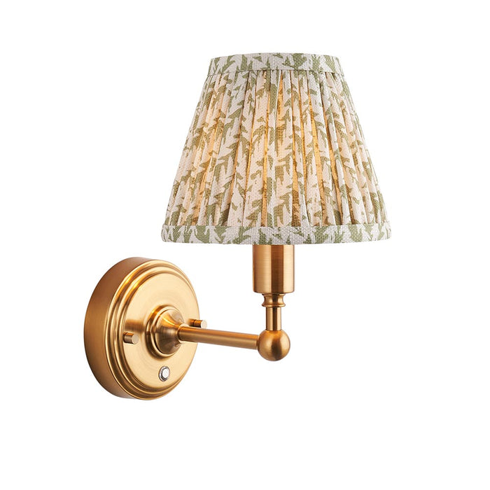 Burley Rechargeable And Leaf 16cm Herb Garden Green Shade Wall Light In Brushed Aged Brass