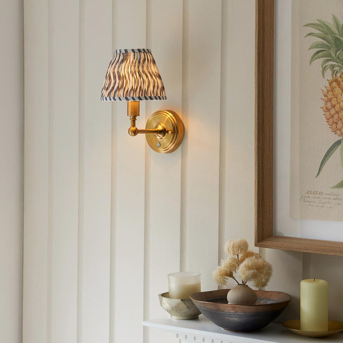 Burley Rechargeable And Ripple 16cm Pearl Grey Shade Wall Light In Brushed Aged Brass