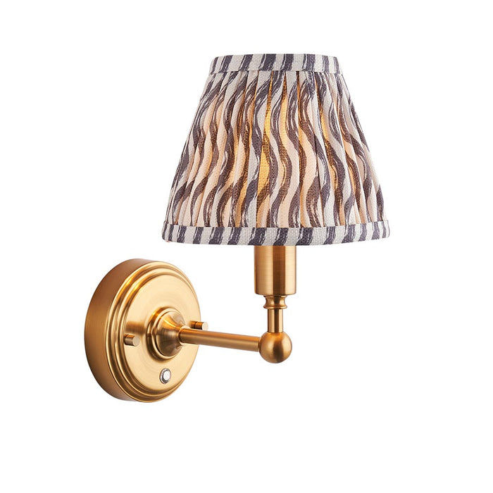 Burley Rechargeable And Ripple 16cm Pearl Grey Shade Wall Light In Brushed Aged Brass