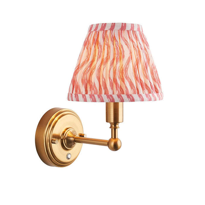 Burley Rechargeable And Ripple 16cm Coral Pink Shade Wall Light In Brushed Aged Brass