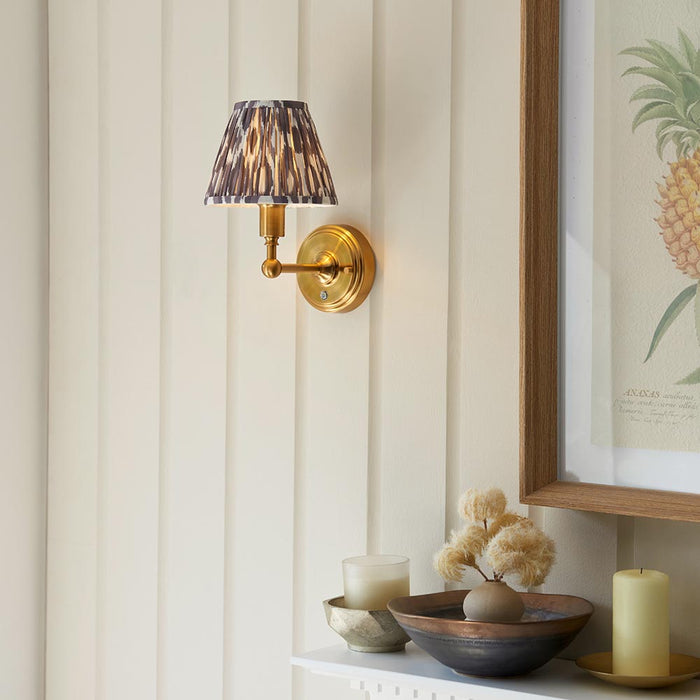 Burley Rechargeable And Ikat 16cm Pearl Grey Shade Wall Light In Brushed Aged Brass