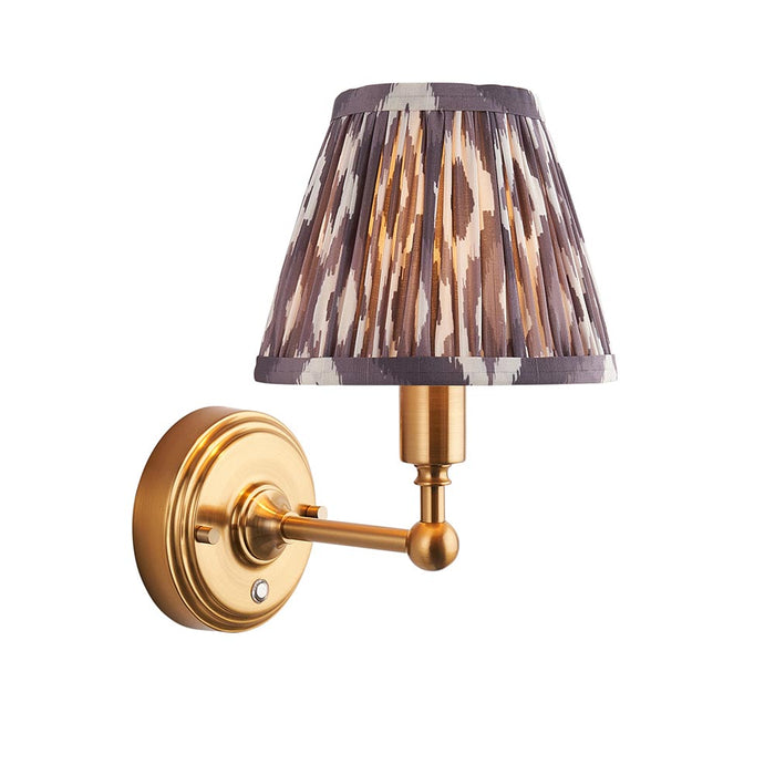 Burley Rechargeable And Ikat 16cm Pearl Grey Shade Wall Light In Brushed Aged Brass