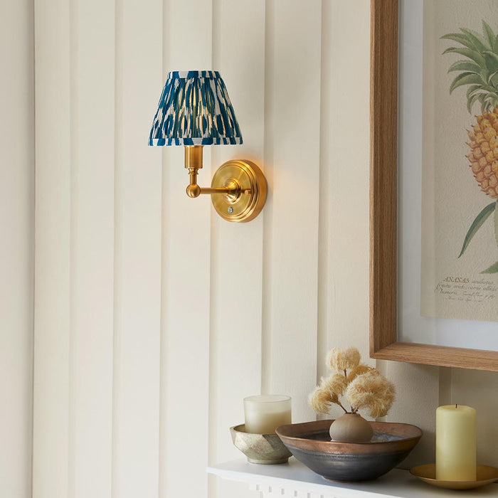 Burley Rechargeable And Ikat 16cm Marlin Blue Shade Wall Light In Brushed Aged Brass