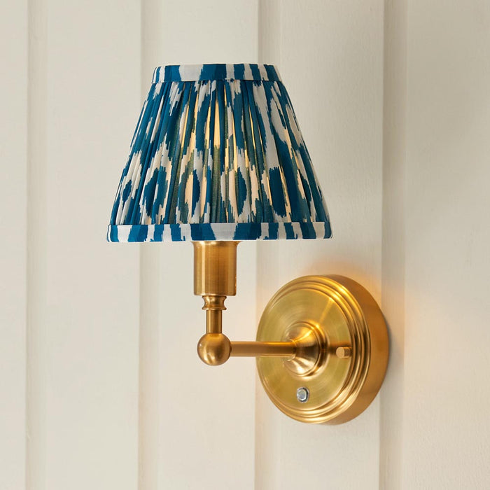 Burley Rechargeable And Ikat 16cm Marlin Blue Shade Wall Light In Brushed Aged Brass