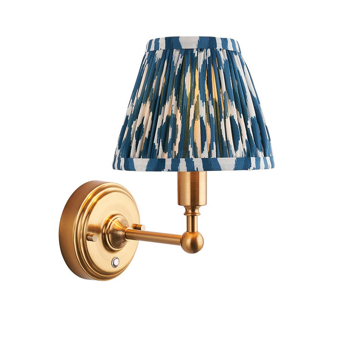 Burley Rechargeable And Ikat 16cm Marlin Blue Shade Wall Light In Brushed Aged Brass