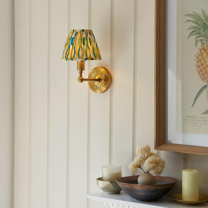 Burley Rechargeable And Ikat 16cm Yellow And Jade Shade Wall Light In Brushed Aged Brass