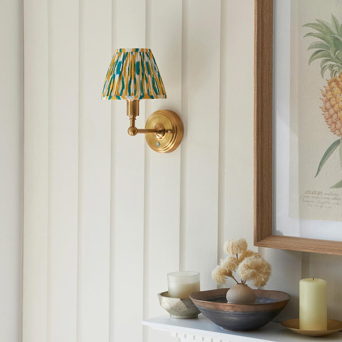 Burley Rechargeable And Ikat 16cm Yellow And Jade Shade Wall Light In Brushed Aged Brass