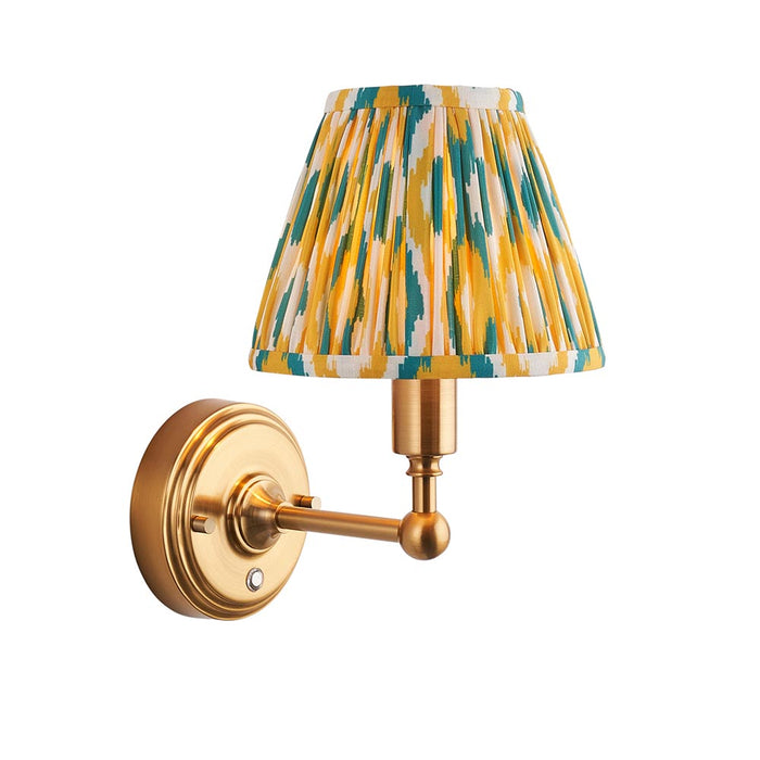 Burley Rechargeable And Ikat 16cm Yellow And Jade Shade Wall Light In Brushed Aged Brass