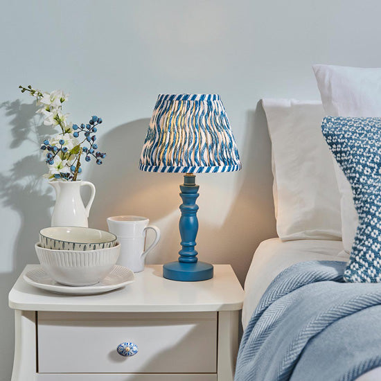 Bibury And Ripple 20cm Marlin Blue Fabric Shade Table Lamp In Satin Marlin Blue