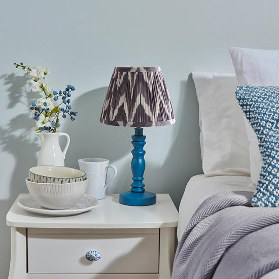 Bibury And Zigzag 20cm Pearl Grey Fabric Shade Table Lamp In Satin Marlin Blue