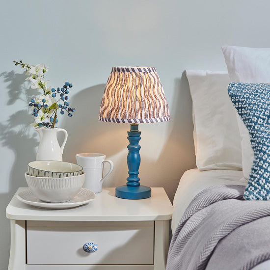 Bibury And Ripple 20cm Pearl Grey Fabric Shade Table Lamp In Satin Marlin Blue